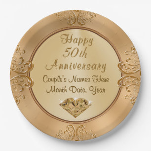 Personalised Golden 50th Anniversary Paper Plates