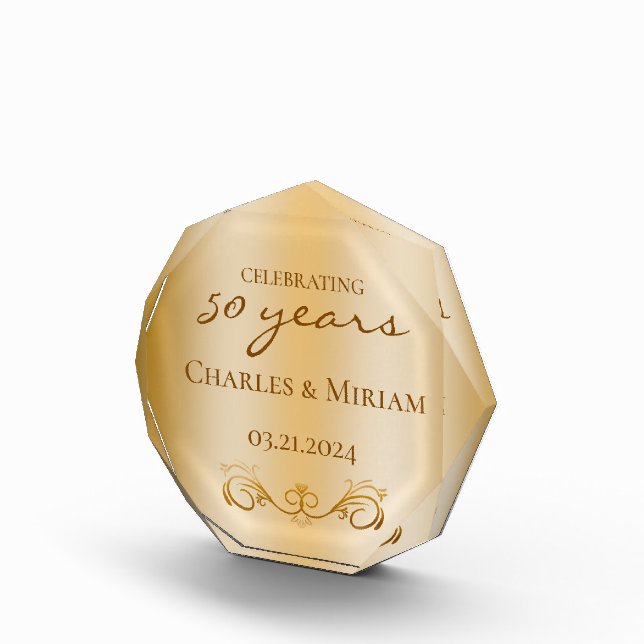 Personalised Golden 50th Wedding Anniversary Gift Photo Block (Right)