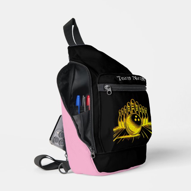 Personalised Golden Bowling Team Design Sling Bag (Open)