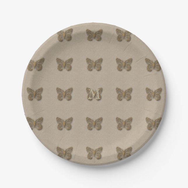 Personalised Golden Butterfly Linen Party Plates (Front)