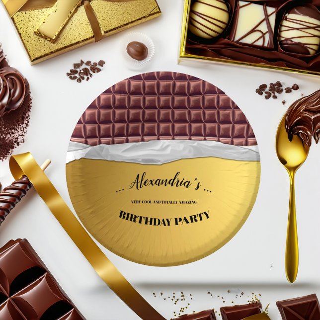 Personalised Golden Chocolate Candy Bar Party Paper Plate (Creator Uploaded)