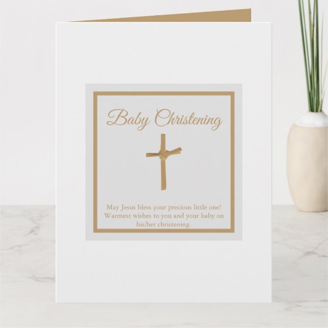 Personalised Golden Cross Baby Christening Baptism Card (Front)