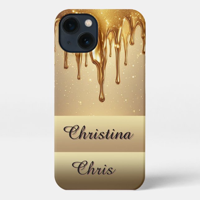 Personalised Golden Drip Name Design iPhone Case (Back)
