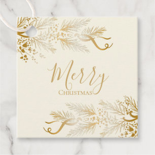 Personalised Golden Elegant Pine Merry Christmas Favour Tags