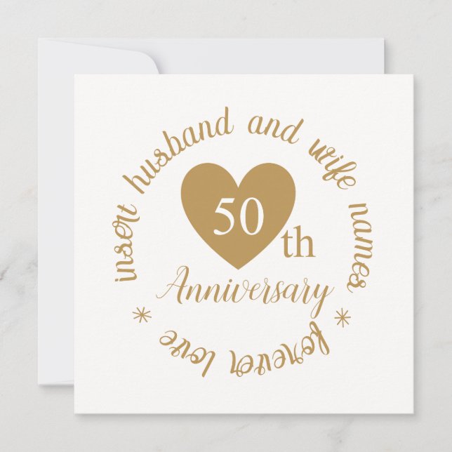Personalised Golden Heart 50th Wedding Anniversary Card (Front)