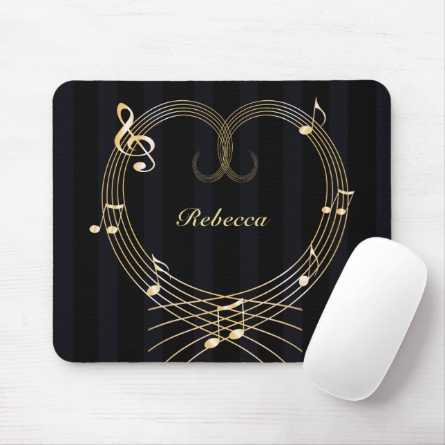 Personalised Golden Heart Musical Notes Mouse Mat (With Mouse)
