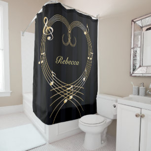 Personalised Golden Heart Musical Notes Shower Curtain