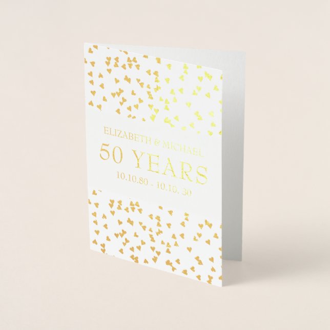 Personalised Golden Hearts 50th Anniversary Foil Card (Front)