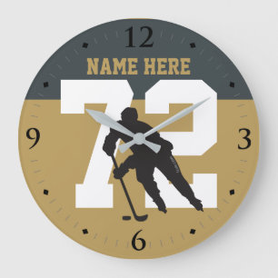 Personalised Golden Hockey Player Name Number Large Clock