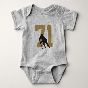 Personalised Golden Hockey Player Number Jersey Baby Bodysuit