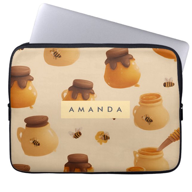 Personalised Golden Honey Pot Pattern Laptop Sleeve (Front)