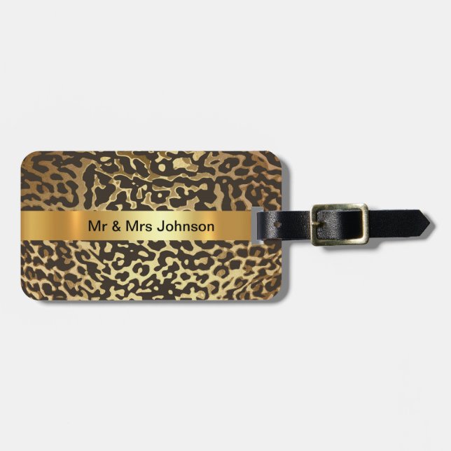 Personalised Golden Leopard Skin Luggage leather Luggage Tag (Front Horizontal)