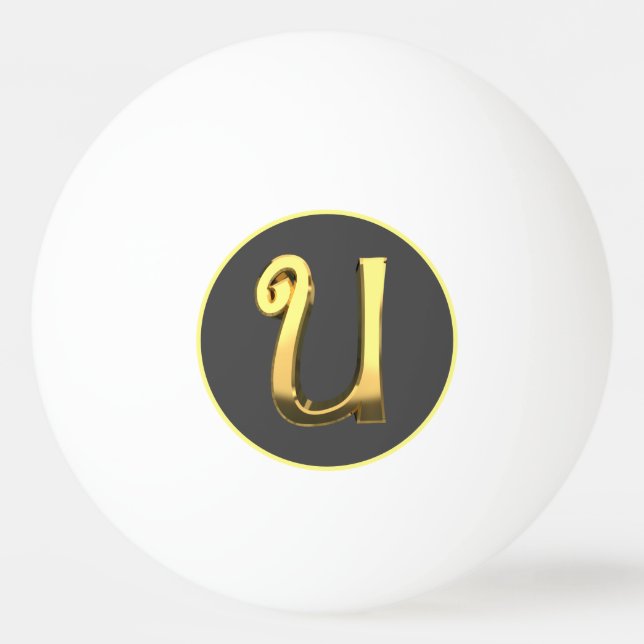 Personalised Golden Letter U Ping Pong Ball (Front)