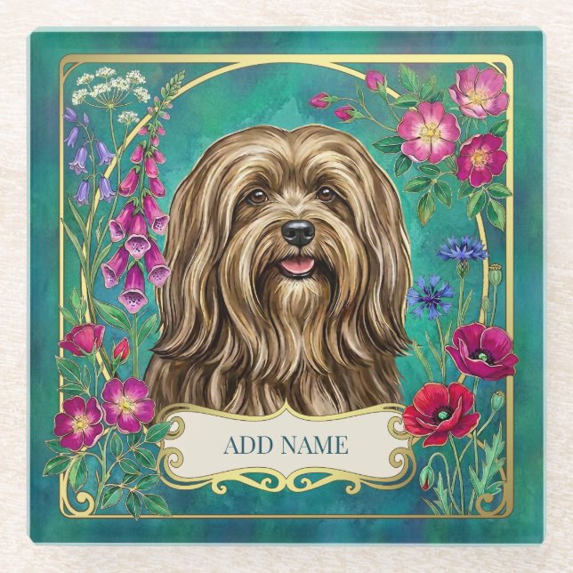 Personalised Golden Lhasa Apso Glass Coaster (Front)