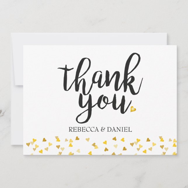 Personalised Golden Love Hearts Confetti Thank You Card (Front)