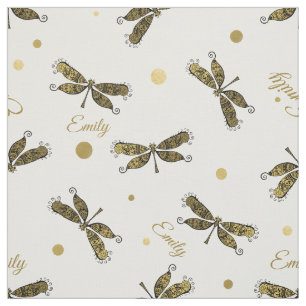 Personalised Golden Name Dots and Dragonfly Fabric