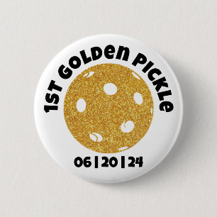 Personalised Golden Pickle Gold Pickleball Glitter 6 Cm Round Badge