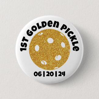 Personalised Golden Pickle Gold Pickleball Glitter 6 Cm Round Badge