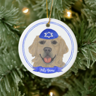 Personalised Golden Retriever Dog Hanukkah Ceramic Tree Decoration