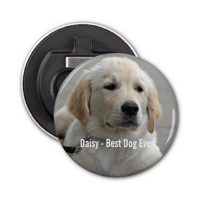 Personalised Golden Retriever Dog Photo and Name Bottle Opener (Front)
