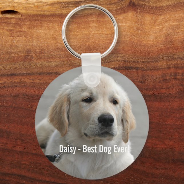 Personalised Golden Retriever Dog Photo and Name Key Ring (Front)