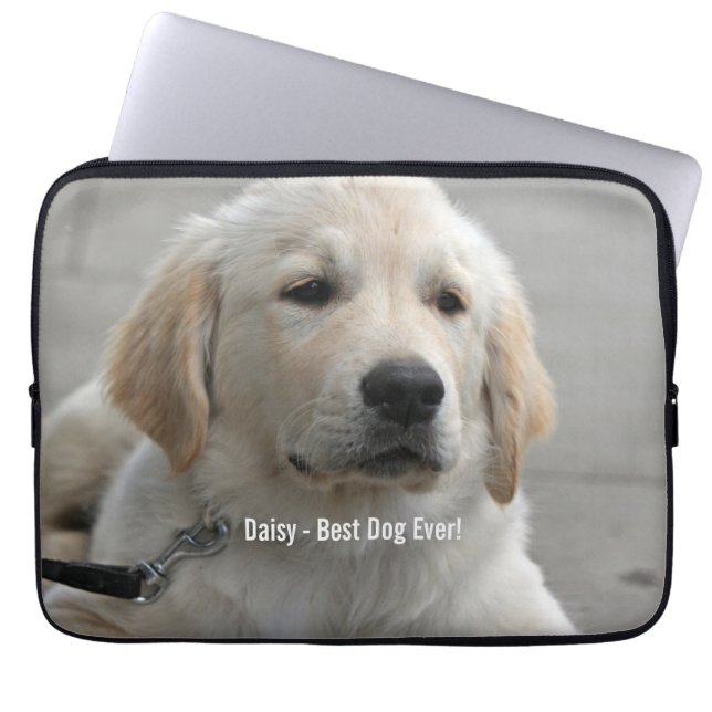 Personalised Golden Retriever Dog Photo and Name Laptop Sleeve (Front)