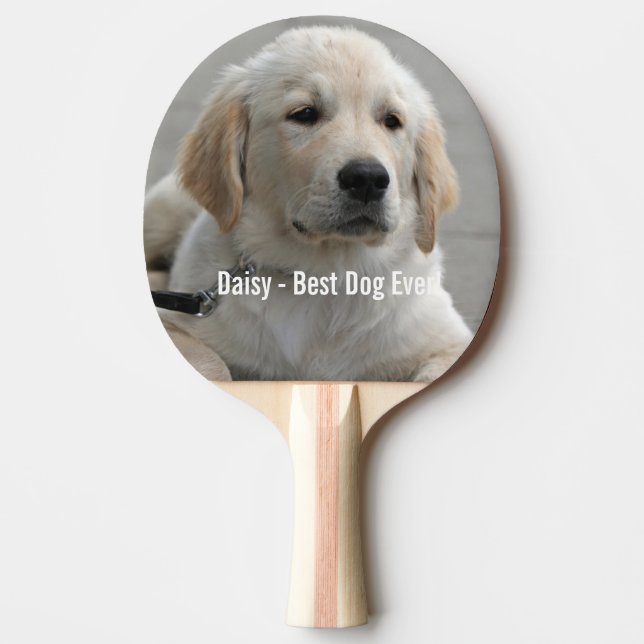 Personalised Golden Retriever Dog Photo and Name Ping Pong Paddle (Front)