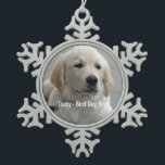 Personalised Golden Retriever Dog Photo and Name Snowflake Pewter Christmas Ornament<br><div class="desc">Personalise this keepsake with your dog's or puppy's photo and name (or other pet or person's photo/name). Text reads "Best Dog Ever" or add your own text - We love Daisy (dog's name), dog's birthday or day of passing. Just click on "customise" to add your personalised text, change the font...</div>