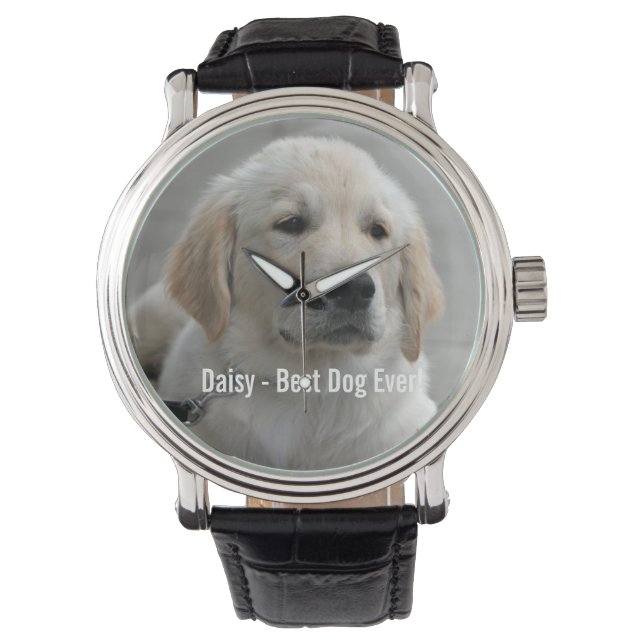 Personalised Golden Retriever Dog Photo and Name Watch (Front)