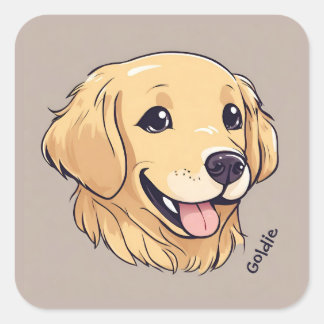 Personalised Golden Retriever Dog Square Sticker
