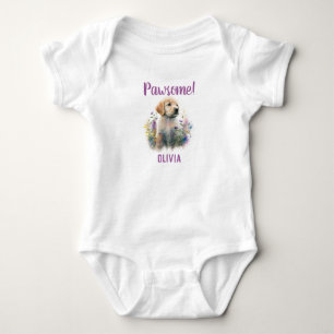 Personalised Golden Retriever Dog with Florals Baby Bodysuit