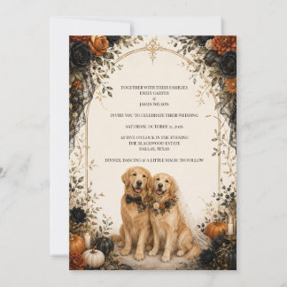 Personalised Golden Retriever Halloween Wedding In Invitation