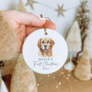 Personalised Golden Retriever Name First Christmas Ceramic Tree Decoration