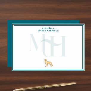 Personalised Golden Retriever Note Monogram Stationery