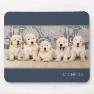 Personalised Golden Retriever Puppies Name Mouse Mat
