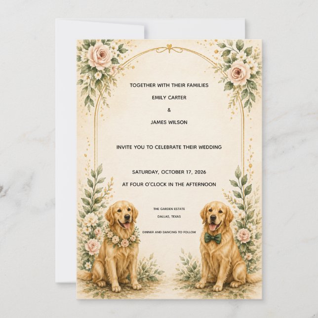 Personalised Golden Retriever Wedding Invitation (Front)