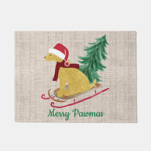 Personalised Golden Retriever Xmas Sled Burlap Doormat