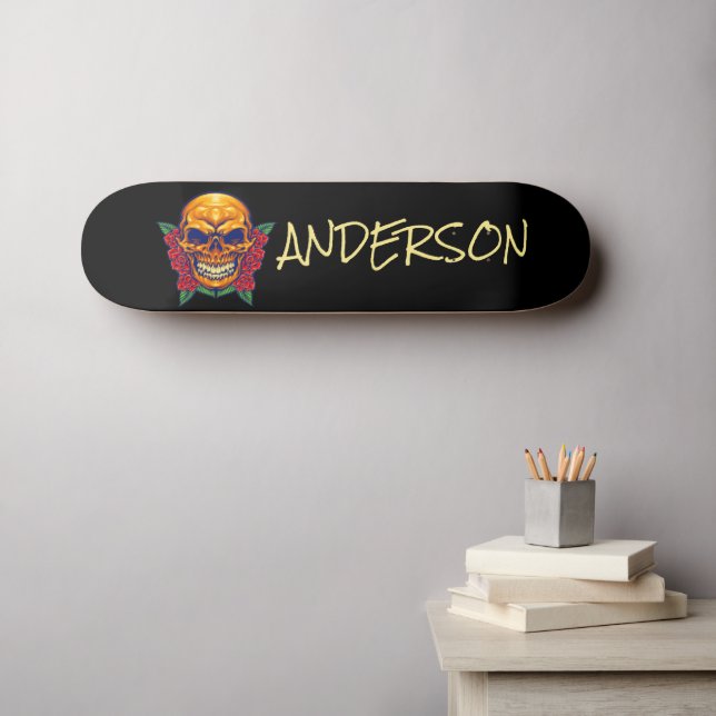 Personalised  Golden Skull Skateboard (Wall Art (Horz))