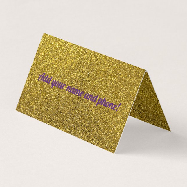 Personalised golden sparkling glitter business card (Front)