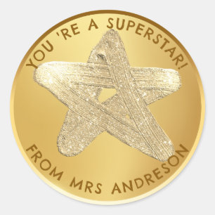 Personalised golden superstar Teacher Reward  Classic Round Sticker