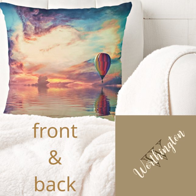 Personalised Golden Tan Hot Air Balloon Sunrise Cushion (Creator Uploaded)