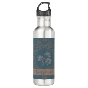 Personalised Golden Teal Rococo Lotus Dot Mandala 710 Ml Water Bottle