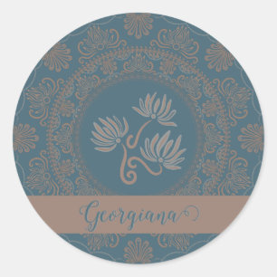 Personalised Golden Teal Rococo Lotus Dot Mandala Classic Round Sticker