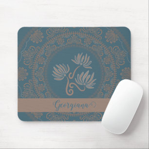 Personalised Golden Teal Rococo Lotus Dot Mandala Mouse Mat