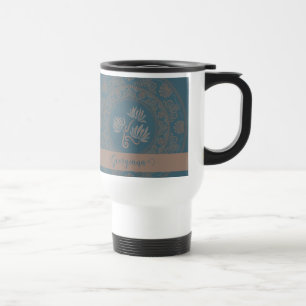 Personalised Golden Teal Rococo Lotus Dot Mandala Travel Mug