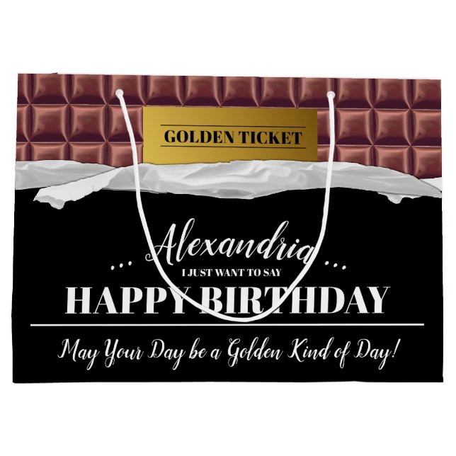 Personalised Golden Ticket Chocolate Bar Birthday Large Gift Bag (Back)