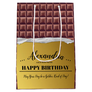 Personalised Golden Ticket Chocolate Bar Birthday Medium Gift Bag