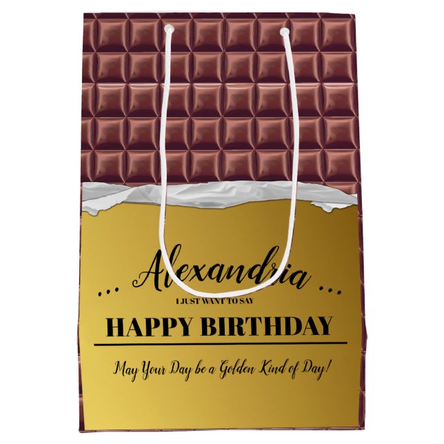 Personalised Golden Ticket Chocolate Bar Birthday Medium Gift Bag (Back)
