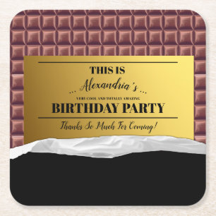 Personalised Golden Ticket Chocolate Party Square Paper Coaster
