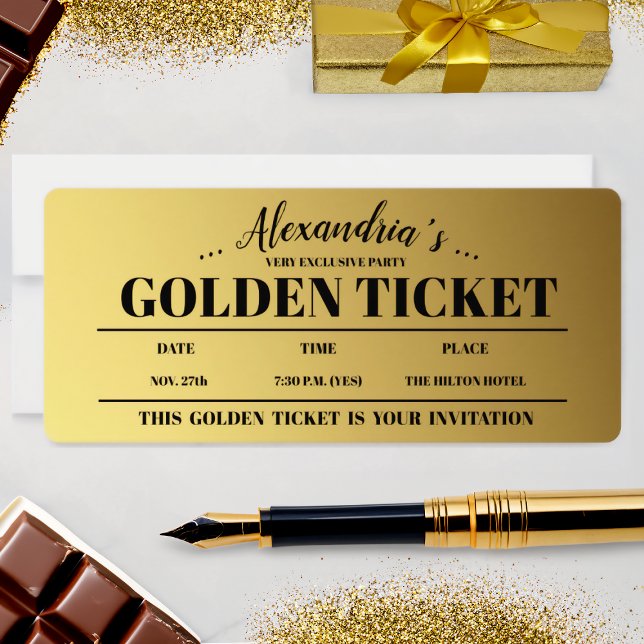 Personalised Golden Ticket Party Invitation (Creator Uploaded)